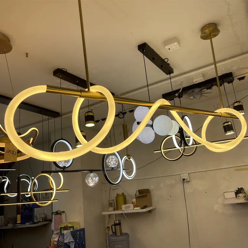Modern minimalist hose LED restaurant chandelier used for kitchen, bar, hanging, lighting, and decorative lighting fixtures - vue 6 sur 21