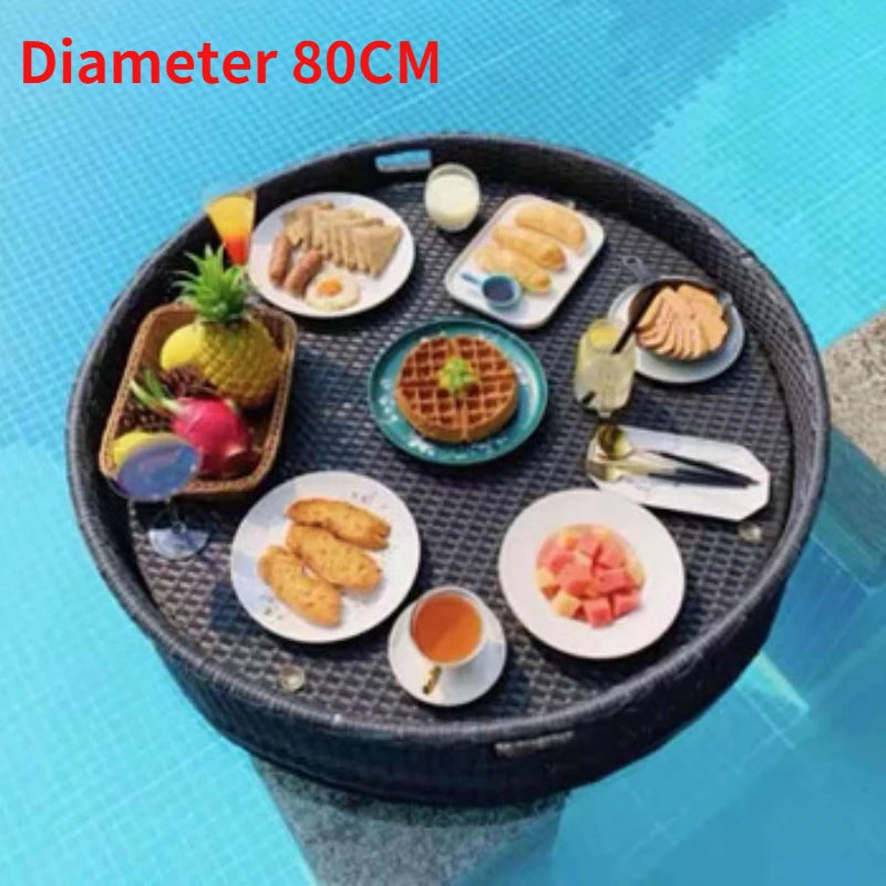 plateau en rotin nordique pour fruits et boissons de piscine