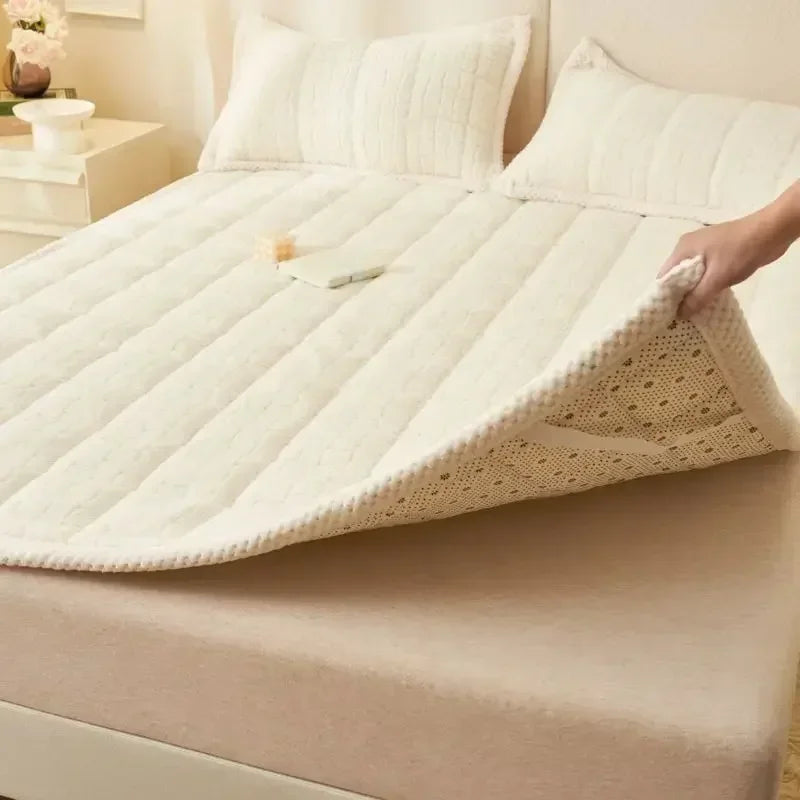 surmatelas en velours épais et chaud pliable antidérapant pour lit