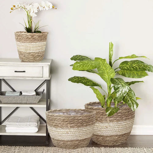 pot de fleurs tressé en paille pour plantes d'intérieur et extérieur - vue 3 sur 12