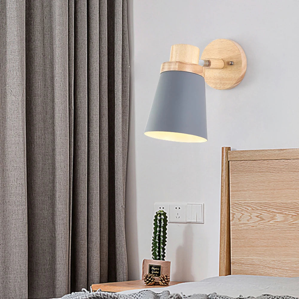 Lampe de chevet nordique applique murale en bois moderne E27 tête de direction applique murale pour chambre salon maison éclairage intérieur LED - vue 4 sur 18