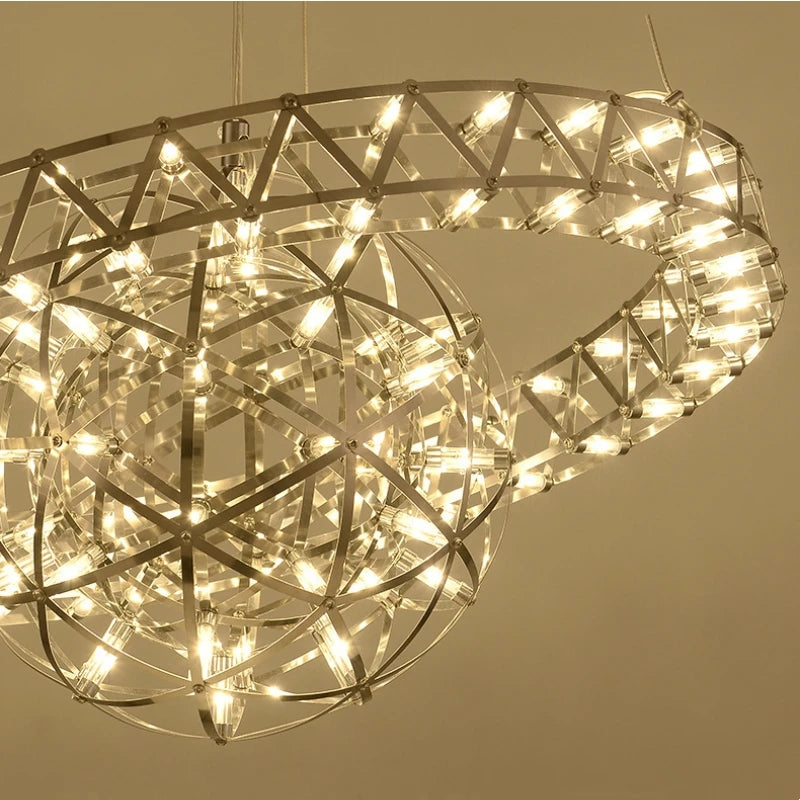 lustre sphérique raimond satellite en acier inoxydable led décor - vue 7 sur 9