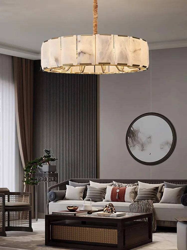 lustre rond rectangulaire en marbre naturel design élégant - vue 2 sur 12