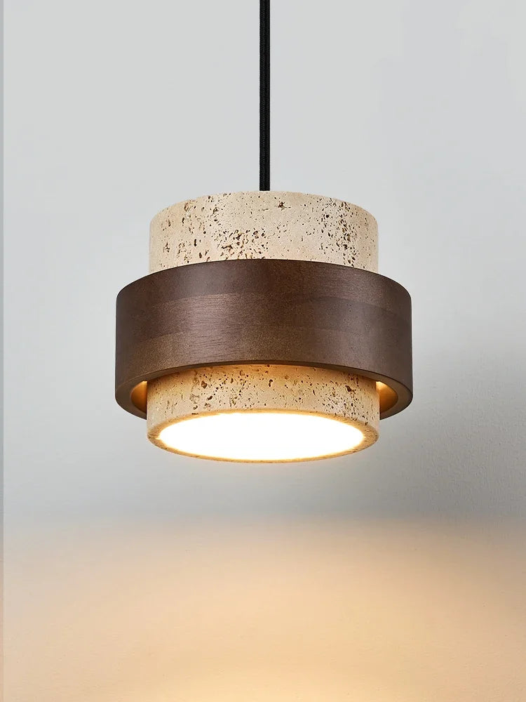 suspension en bois noyer avec lumière rétro pour bar restaurant - vue 2 sur 6