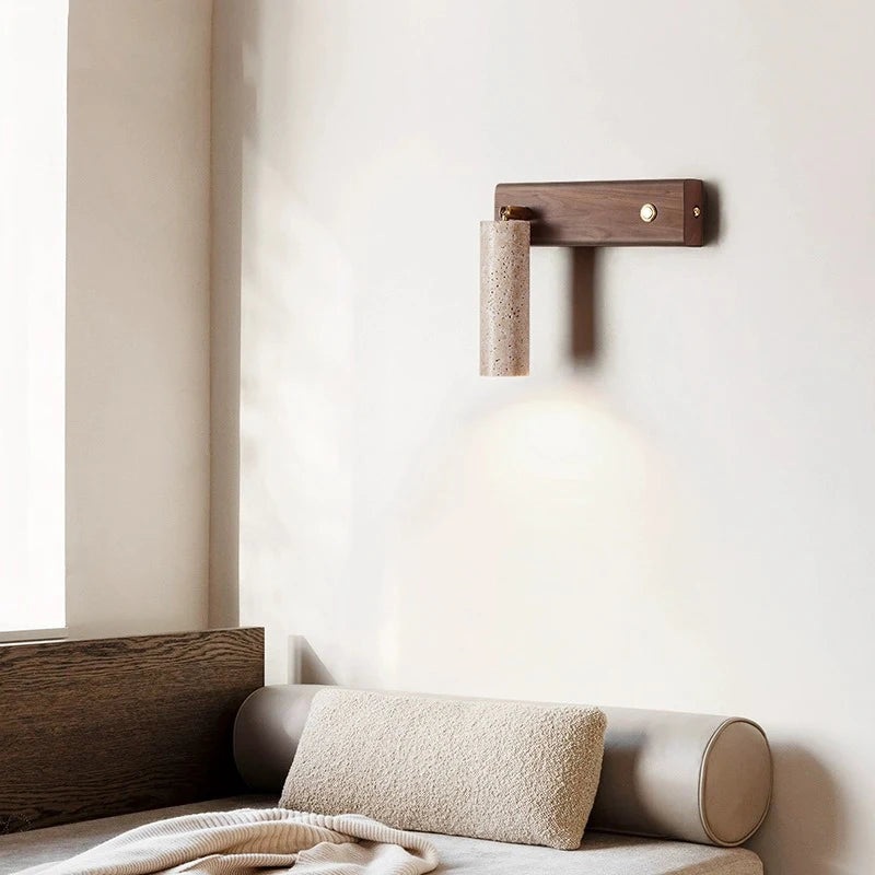 Applique murale led rotative avec interrupteur en bois wabi-sabi