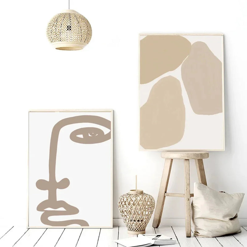 affiches abstraites de visage de fille en style bohème pour décoration intérieure