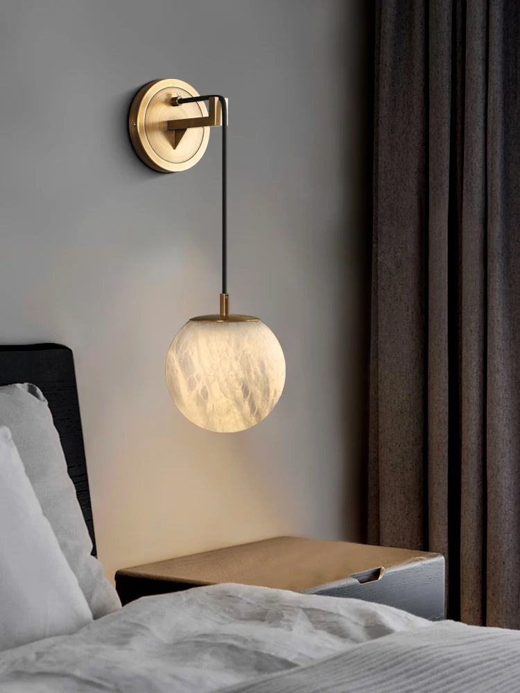 lampe de chevet moderne en cuivre et marbre naturel - vue 3 sur 10