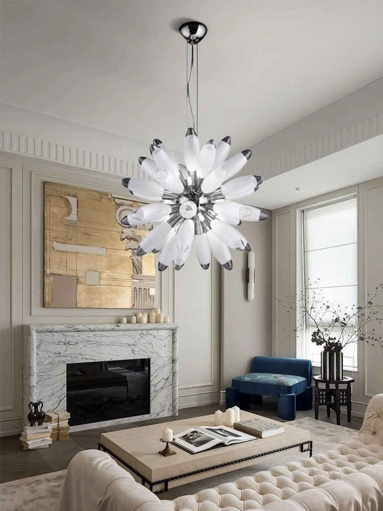 lustre à led design avec abat-jour en verre élégante finition brillante - vue 4 sur 12