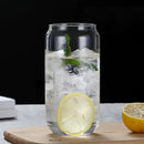 Tasse verre borosilicate forme canette couvercle bambou paille