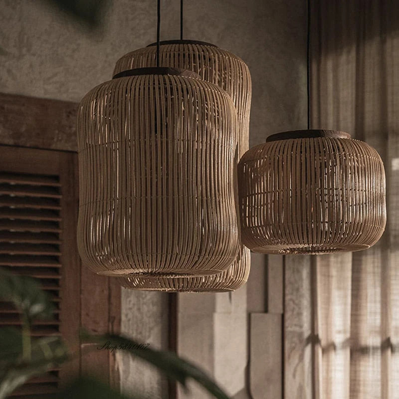 suspension Wabi-sabi lumières chinois rétro salle à manger salon restaurant décor chez l'habitant rotin
