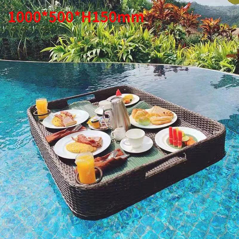 plateau en rotin nordique pour fruits et boissons de piscine