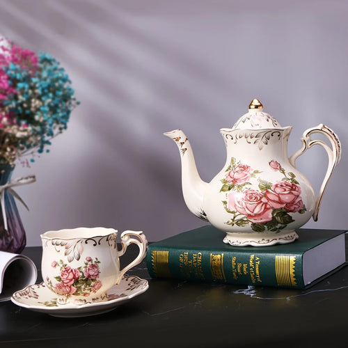 theiere ceramique avec soucoupe style elegant tea time