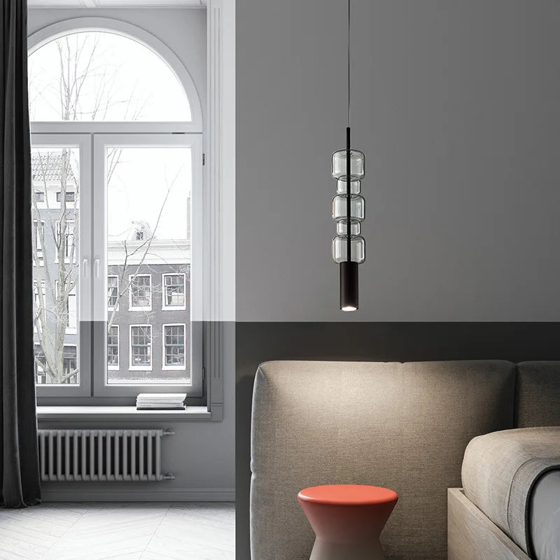 suspension moderne en verre transparent avec métal doré et noir - vue 4 sur 8