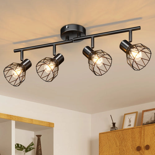 Plafonnier LED 4 voies rotatif - Lumières noires/blanches - Luminaires de plafond - Cage métallique pour plafond E14 - Spot de plafond - vue 2 sur 8