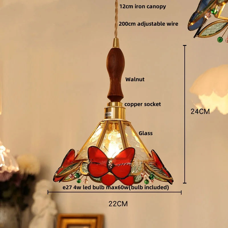 suspension en verre coloré avec fil de bois réglable moderne - vue 5 sur 25