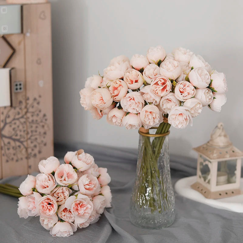 bouquet de 27 roses et pivoines artificielles en soie décoratives - vue 4 sur 12