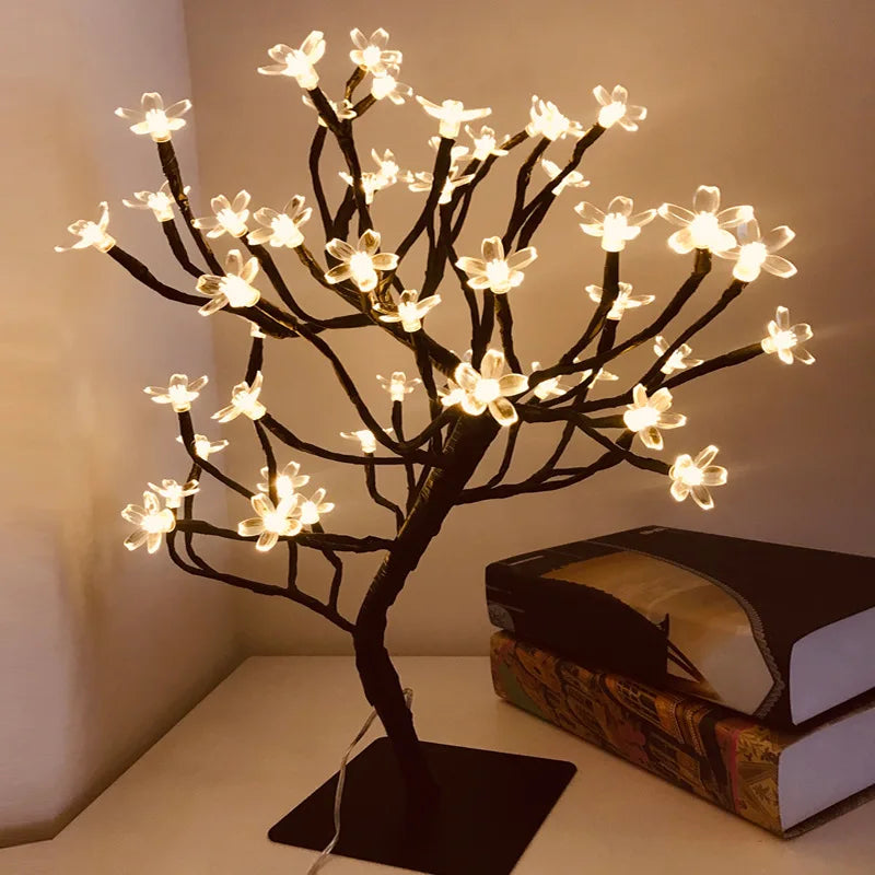lampe de table led arbre cerisier cristal veilleuse nordique
