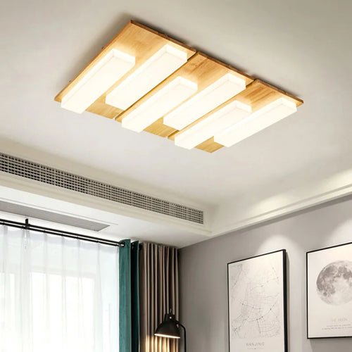 plafonnier led moderne en bois véritable 4/6/9 têtes luminaire intérieur