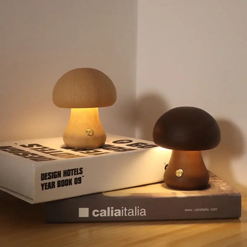 Lampe led champignon veilleuse en bois avec interrupteur tactile