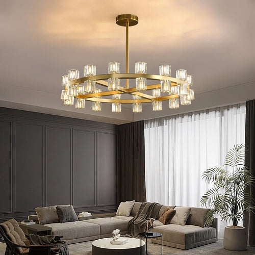 lustre moderne en cuivre led avec cristaux pour hôtel et foyer - vue 4 sur 17
