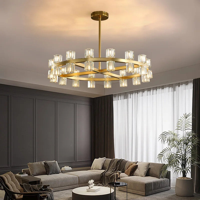 lustre led en cuivre et cristal design moderne luxueux - vue 3 sur 17