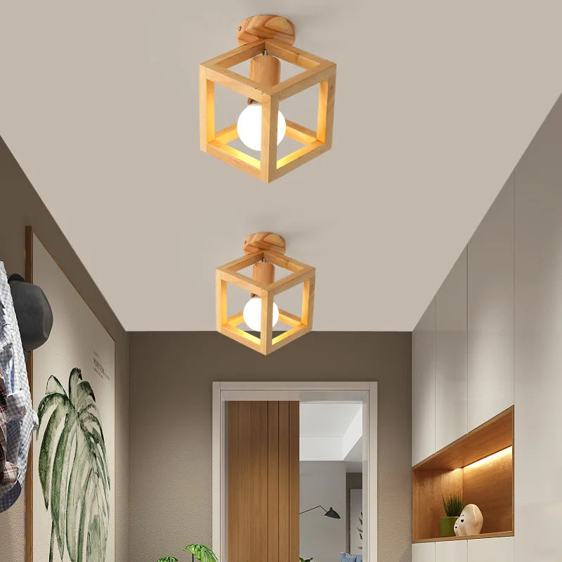 Plafonnier en bois nordique pour couloir entrée balcon couloir vestiaire Illuminaire 3 température de couleur en bois LED allée lumière - vue 4 sur 14