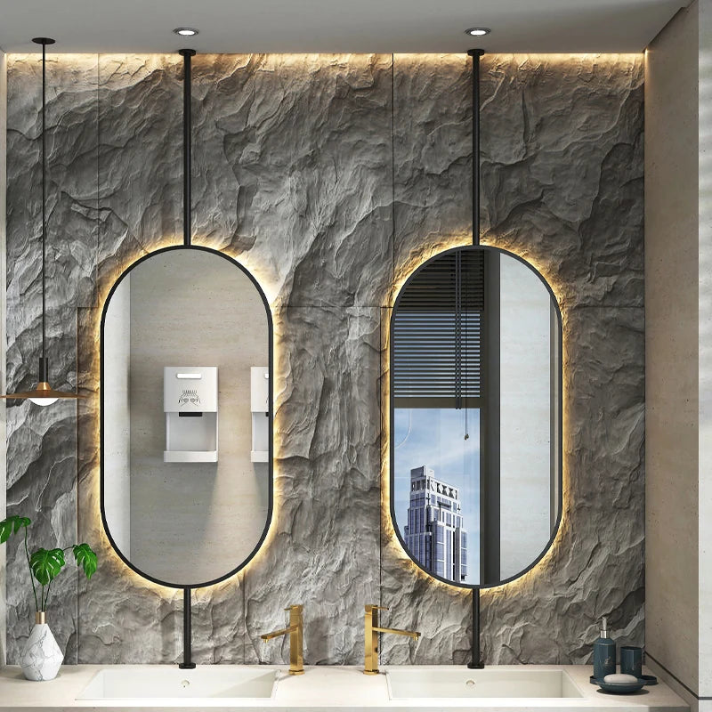 miroir ovale suspendu moderne avec éclairage led pour décoration intérieure
