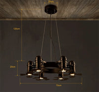 lustre industriel vintage à 6 têtes pour établissements commerciaux