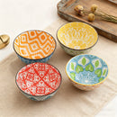 Ensemble 4 bols ceramique style boheme motifs artisanaux