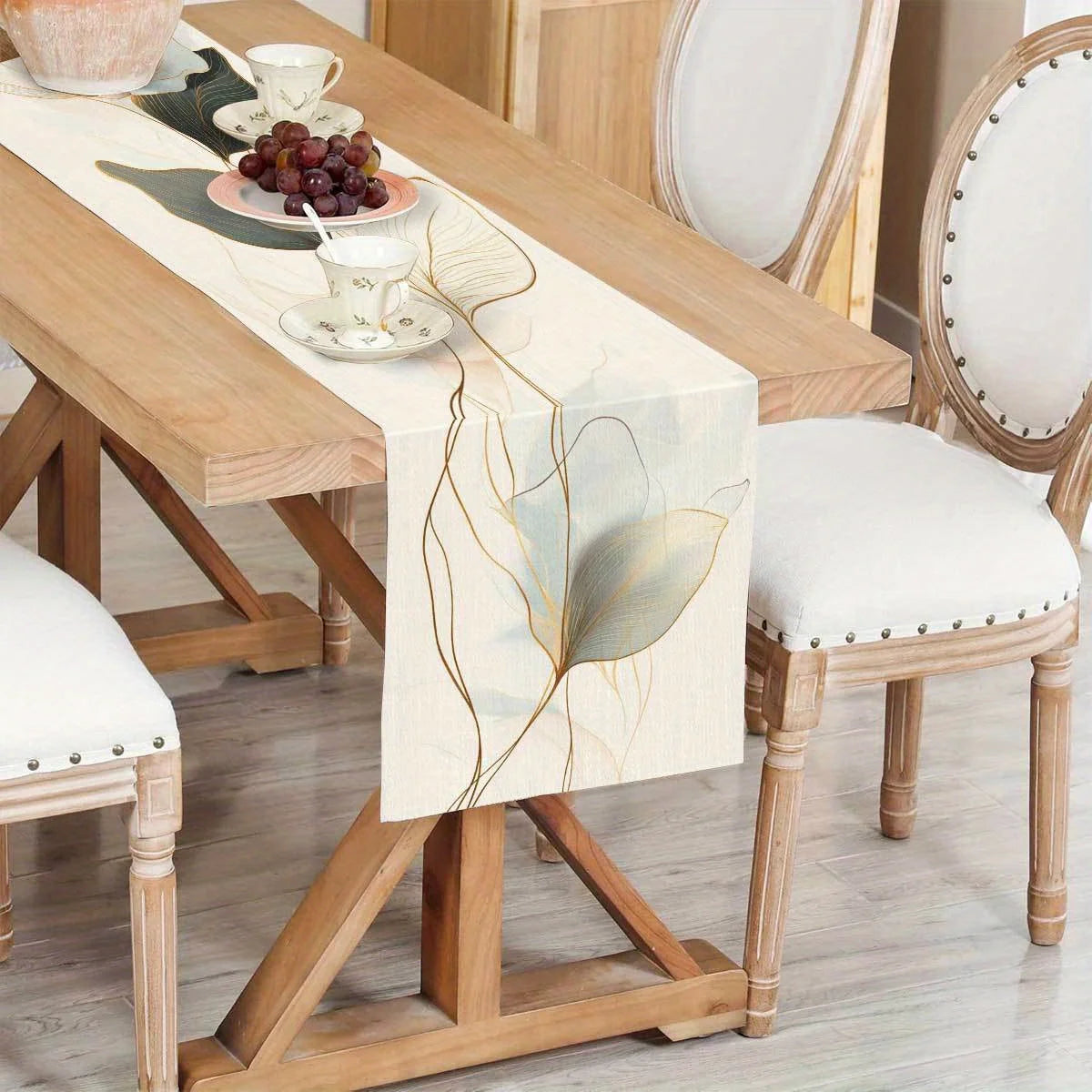 Chemin de table motifs feuilles abstraits style botanique - vue 6 sur 6