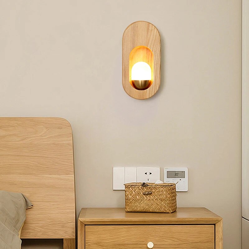 Applique murale LED nordique en bois massif - vue 4 sur 8