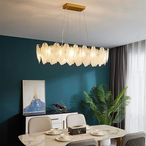 lustre moderne en verre avec plumes et lumière LED - vue 3 sur 14