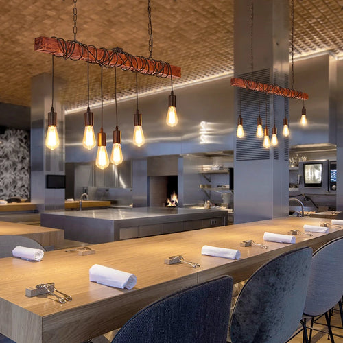 suspension loft vintage en bois pour décoration rétro led