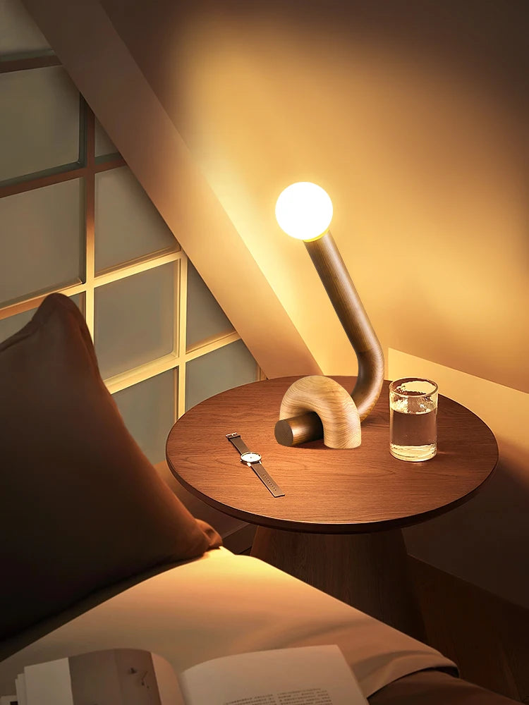 lampes de table vintage en bois massif éclairage led décoratif
