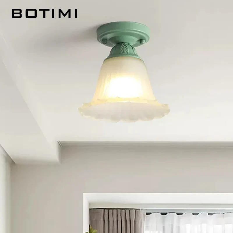 botimi plafonniers campagne verre dépoli métal vert luminaires balcon - vue 5 sur 7