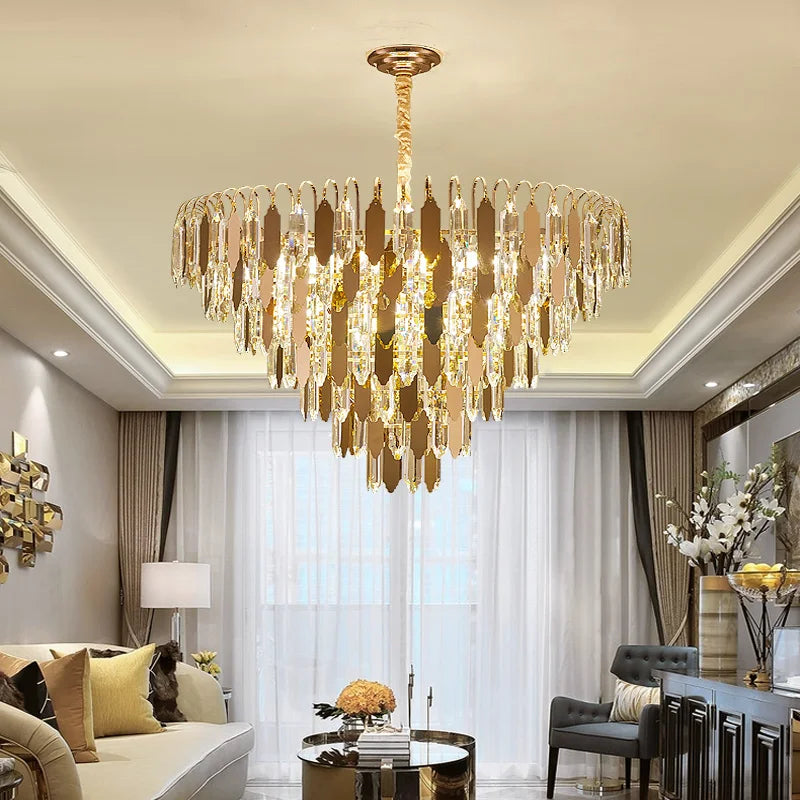 lustre moderne en cristal doré à led design élégant pour intérieur - vue 6 sur 9