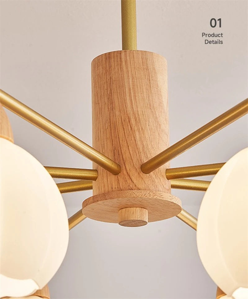 lustre moderne en bois et verre style japonais pour décoration intérieure