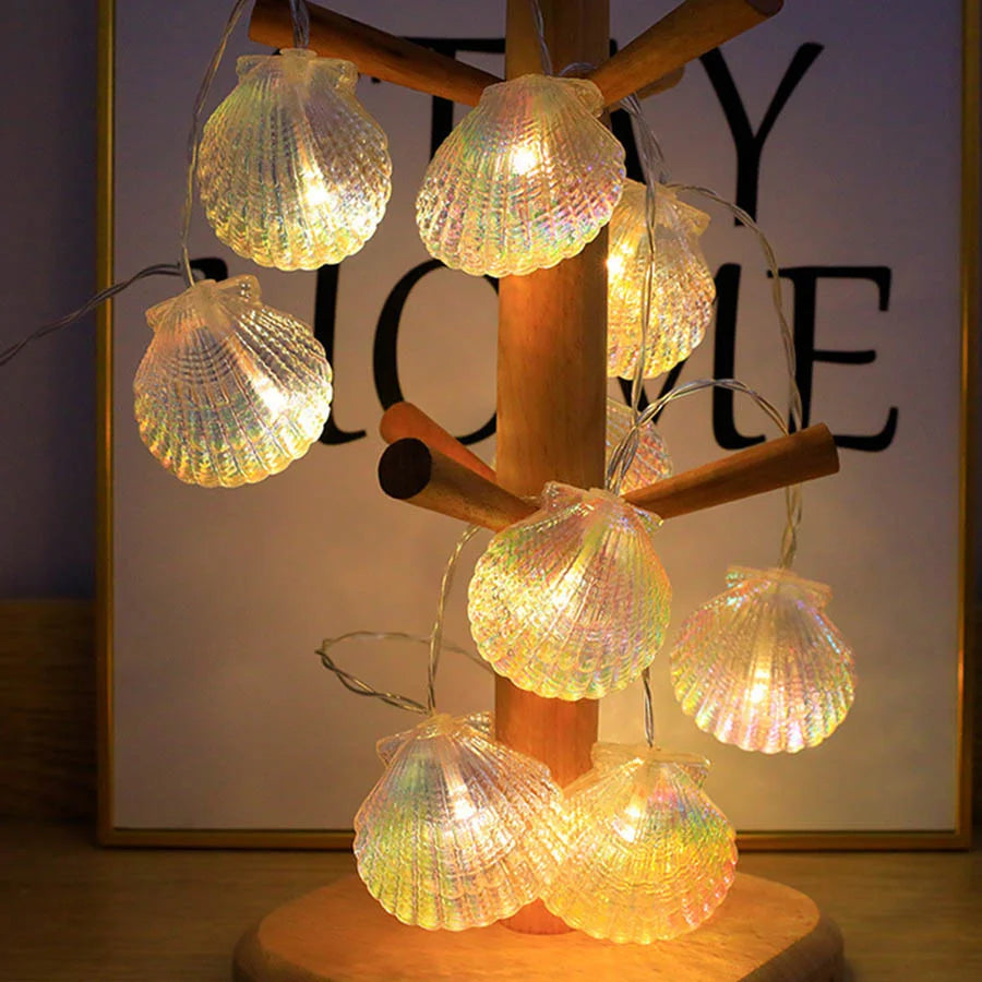 guirlande lumineuse coquillages pour décor océan fête mariage - vue 2 sur 7