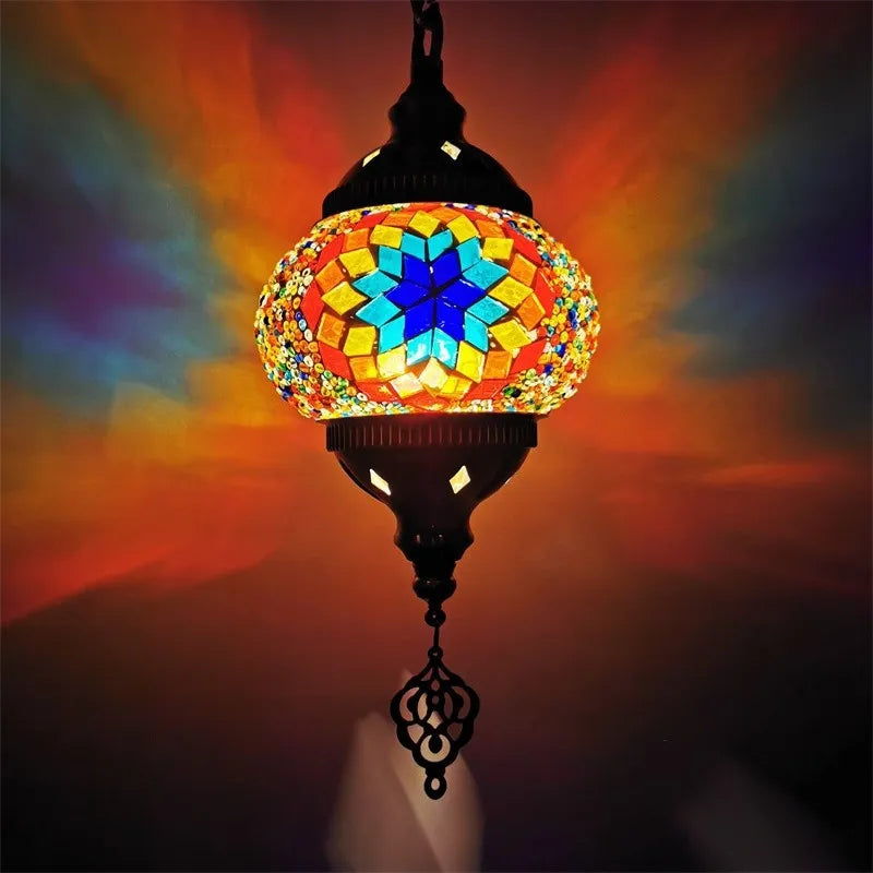 suspension en verre teinté style méditerranéen éclairage bohème romantique - vue 15 sur 16