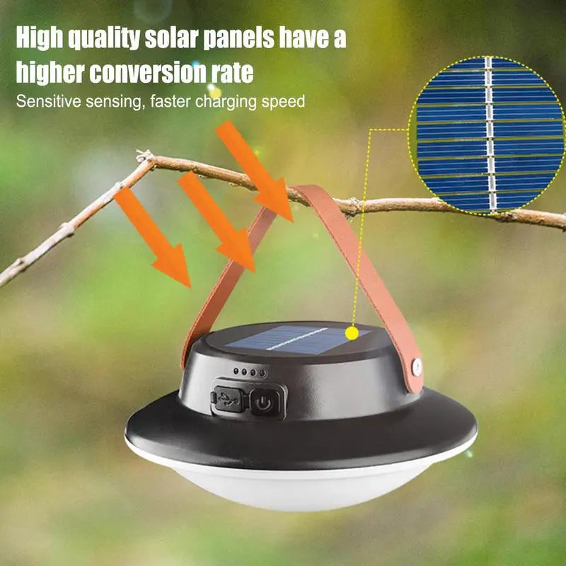 lampe de camping solaire led rechargeable 3 modes étanche portable