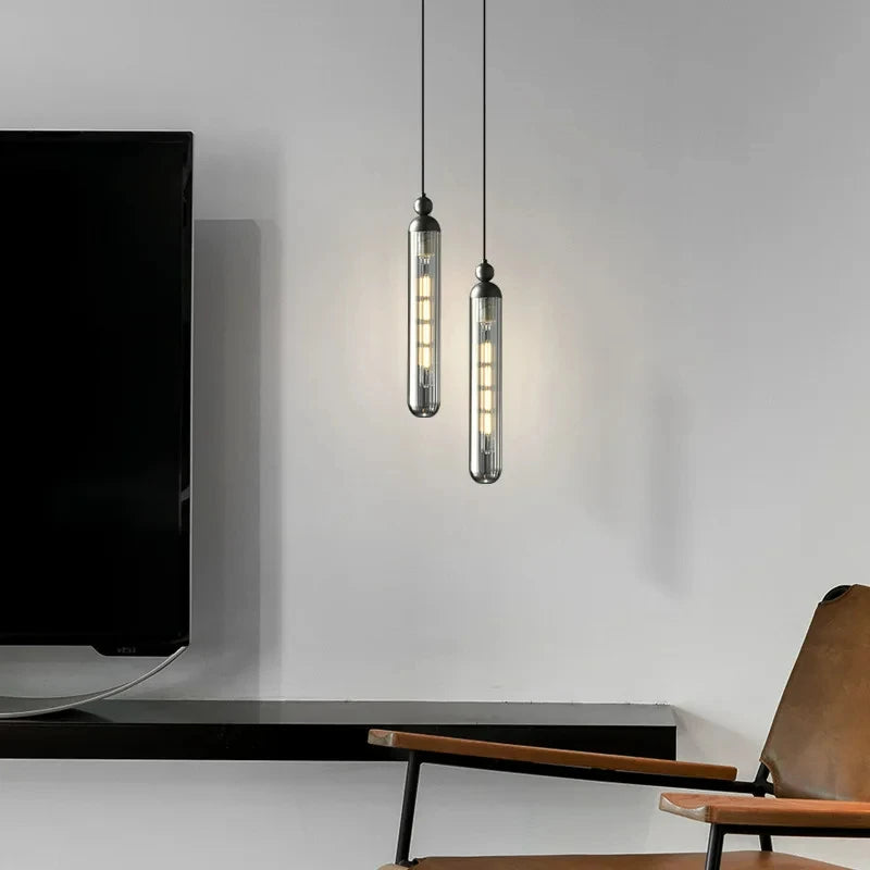 lustre nordique transparent en verre avec cordon réglable