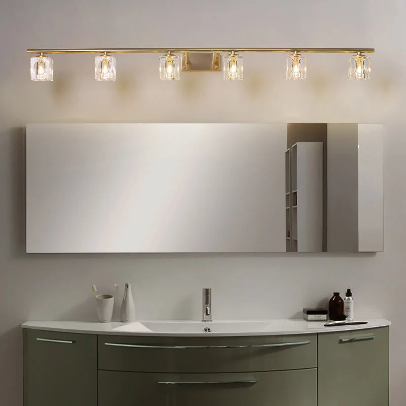 Led personnalité mode tout cuivre cristal miroir phare moderne Simple Anti-buée salle miroir phare