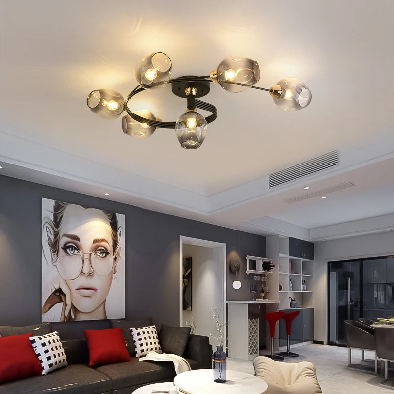 Suspension de plafond LED nordique pour salon salle à manger cuisine chambre moderne verre moléculaire suspendu lustre éclairage à la maison