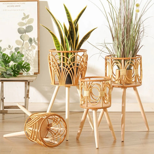 pot en rotin tressé pour plantes et fleurs décoratif et pratique