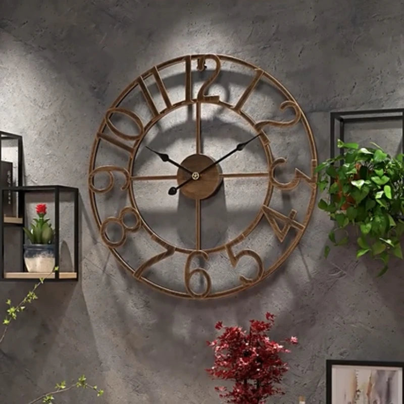 horloge murale silencieuse en fer forgé design nordique créatif décoratif - vue 7 sur 9