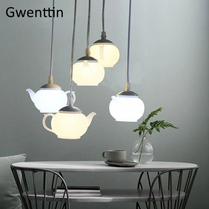suspension théière moderne à led pour décoration intérieure nordique - vue 6 sur 7