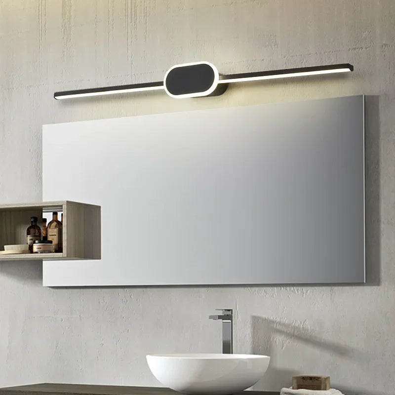 Lampe de applique murale LED moderne 60CM miroir décor longue bande lumineuse ronde base carrée ou appliques murales toilette douche hôtel éclairage lustre