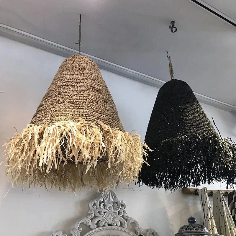 suspension en rotin rétro style wabi sabi pour décoration intérieure - vue 6 sur 11