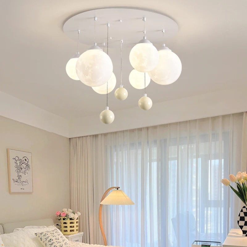 lustre design 3d led lune boule ronde suspension intérieur - vue 4 sur 10