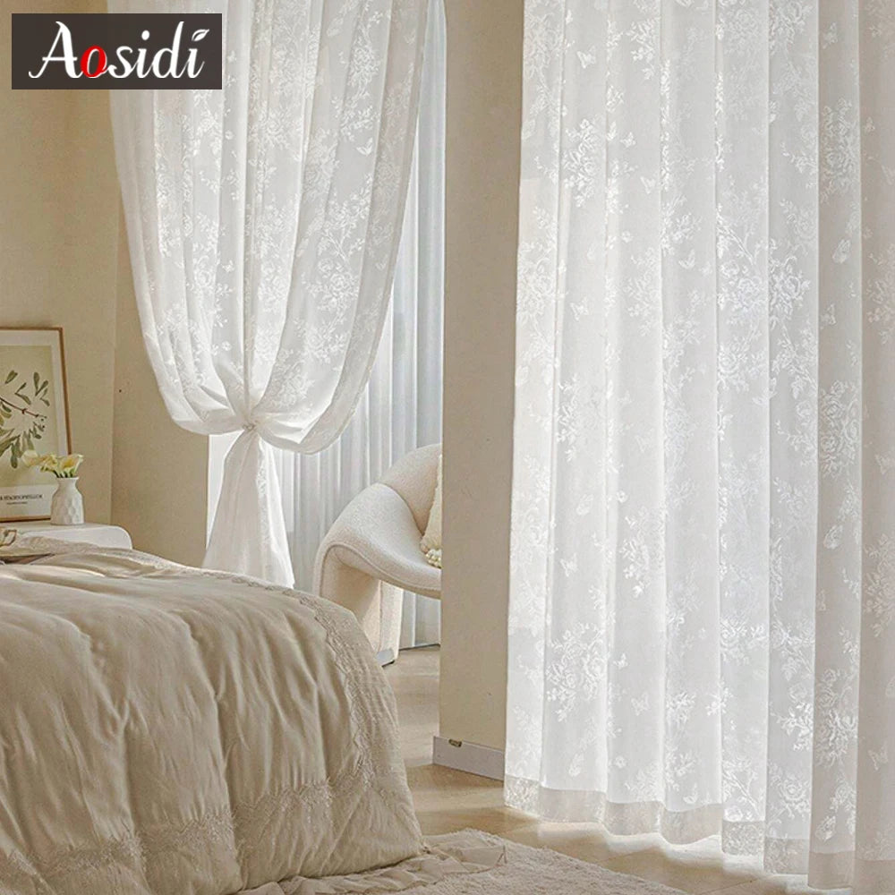 Voilage tulle floral moderne pour salon chambre fenêtre - vue 3 sur 8